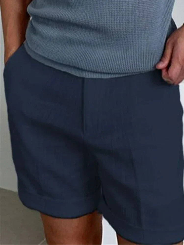 Light men's summer shorts made of linen with a relaxed fit - Jorin-Dark blue-S-The Livary