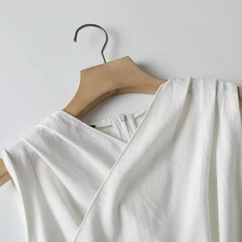 White airy & stylish sleeveless linen blouse for women – Amira-S-The Livary