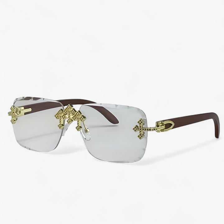 Rimless Steampunk sunglasses with metal accents – Nirex-Light brown-The Livary