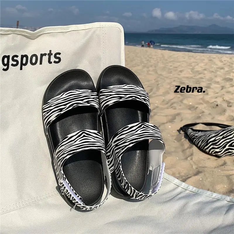Trendy platform sandals in Korean style for women - Alina-Zebra Black-3-The Livary