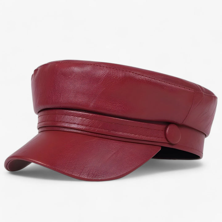 Octagonal women's flat cap made of PU leather – Valence-Red-The Livary