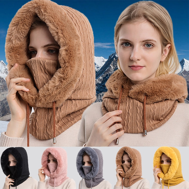 3-in-1 Winter Scarf and Hat for Women - Isabella-Black-The Livary