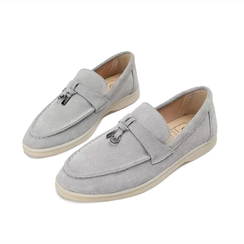 Comfortable Loafers with Lock Detail - Isabella-Grey-4.5-The Livary