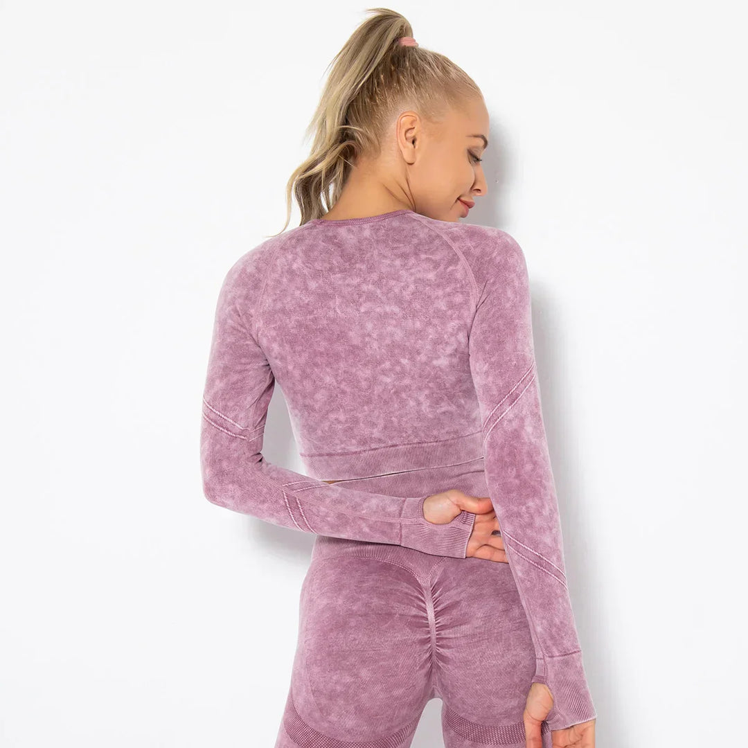Seamless Women's Yoga Set with Cropped Top - Nova-Bordeaux red-S-The Livary