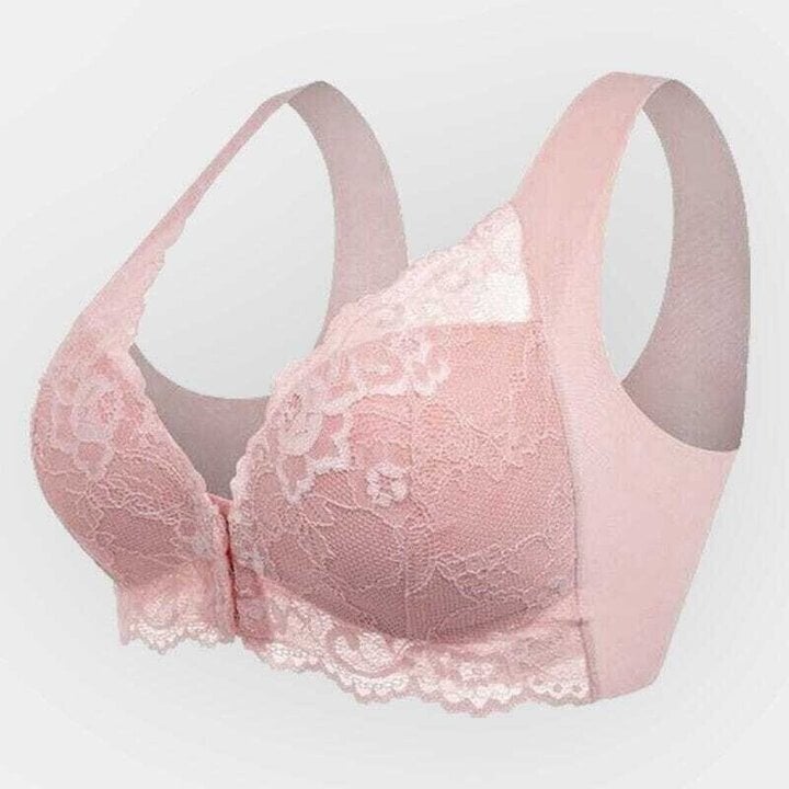 Seamless lace sports bra with front closure - Mireya-Pink-M-The Livary