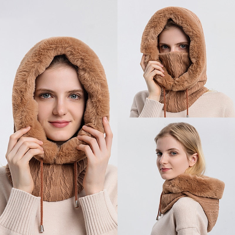 3-in-1 Winter Scarf and Hat for Women - Isabella-Black-The Livary
