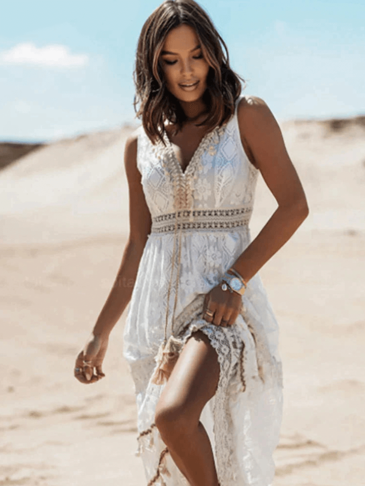 Casual Boho maxi dress with stylish details – Solange-White-S-The Livary