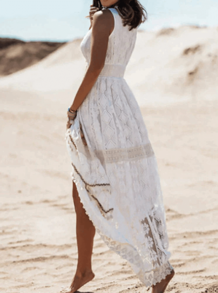 Casual Boho maxi dress with stylish details – Solange-Beige-S-The Livary