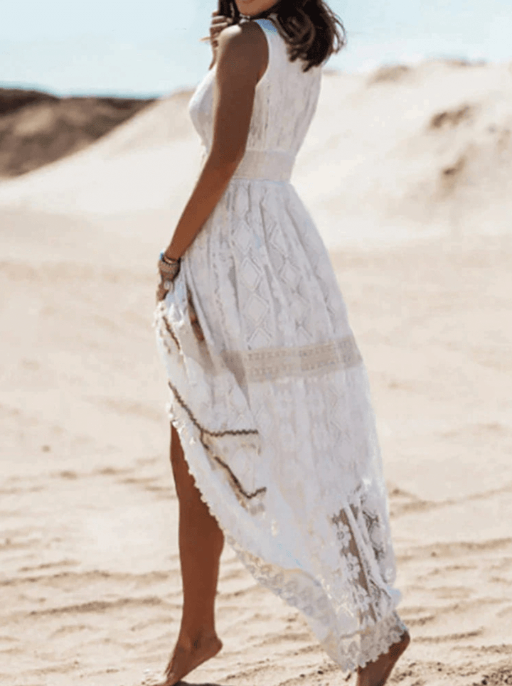 Casual Boho maxi dress with stylish details – Solange-Beige-S-The Livary