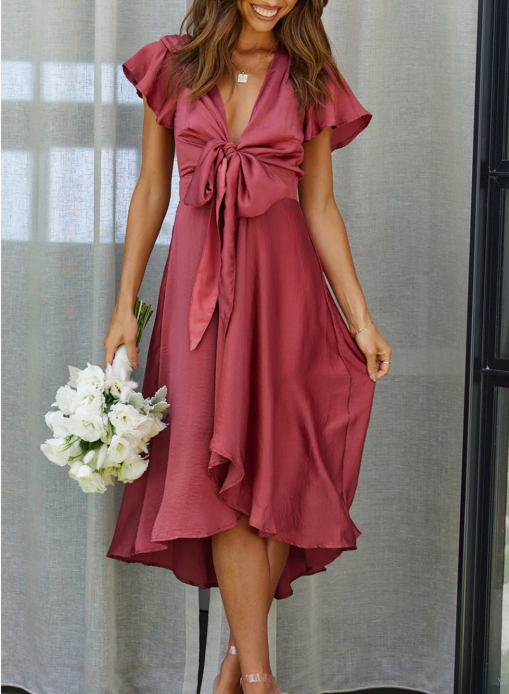 Elegant summer dress – Amira-Red-S-The Livary