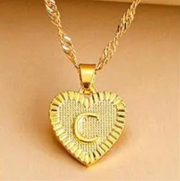 Gold Initial Heart Pendant Necklace - Amara-C-The Livary