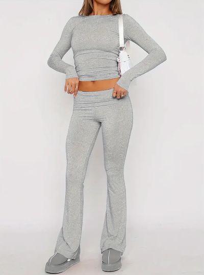 Comfortable 2-Piece Flare Set – Nova-Grey-XS-The Livary