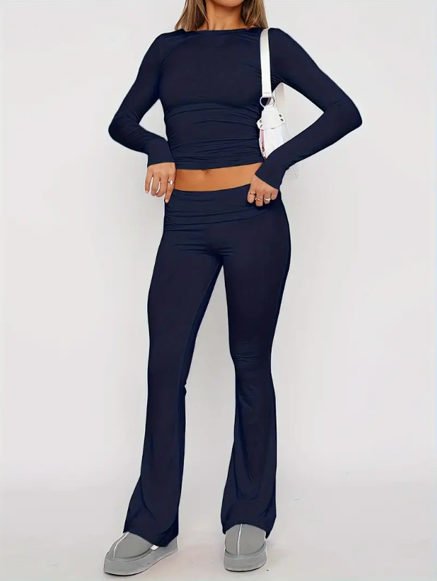 Comfortable 2-Piece Flare Set – Nova-Dark blue-XS-The Livary