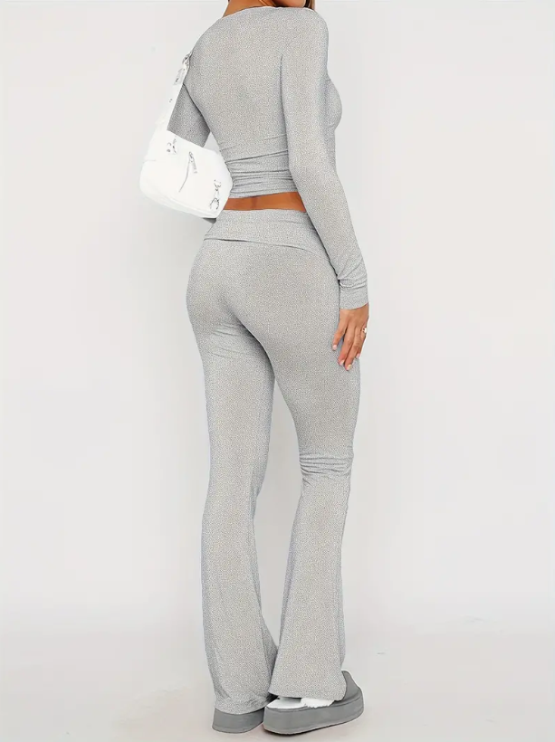 Comfortable 2-Piece Flare Set – Nova-Grey-XS-The Livary
