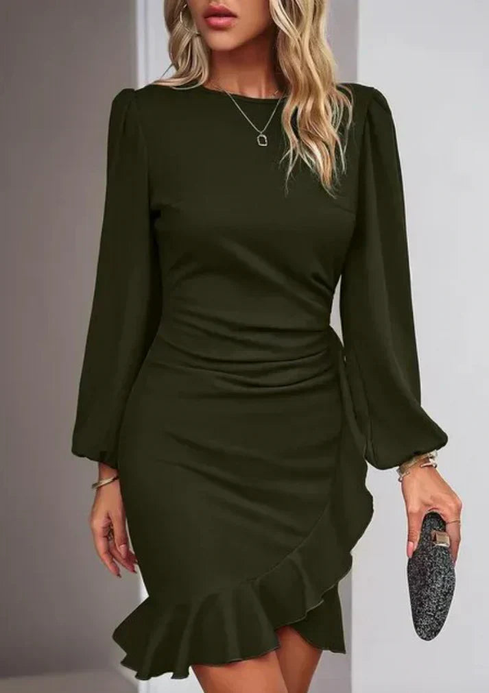 Stylish Dress with Long Sleeves - Elise-Dark green-S-The Livary