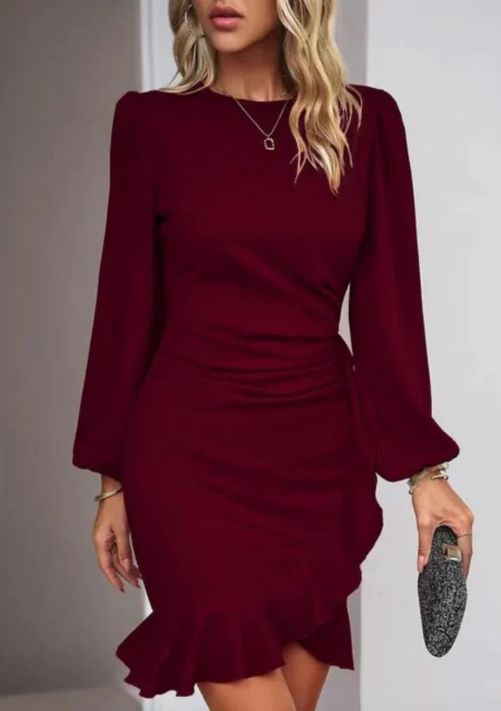 Stylish Dress with Long Sleeves - Elise-Bordeaux red-S-The Livary