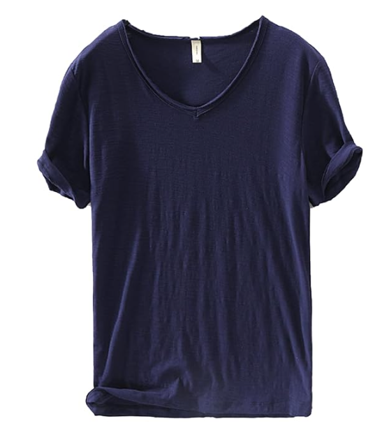 Men's V-Neck Linen Shirt – Luca-Dark blue-M-The Livary