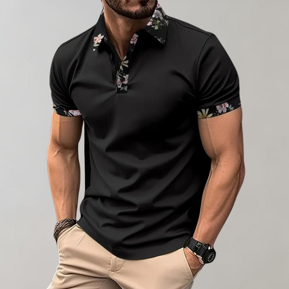 Men's Polo with Subtle Print - Noah-Black-XS-The Livary