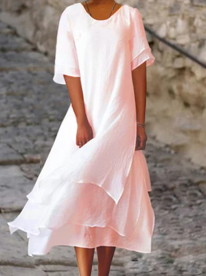 Cotton-linen summer dress – Noémie-Pink-XS-The Livary