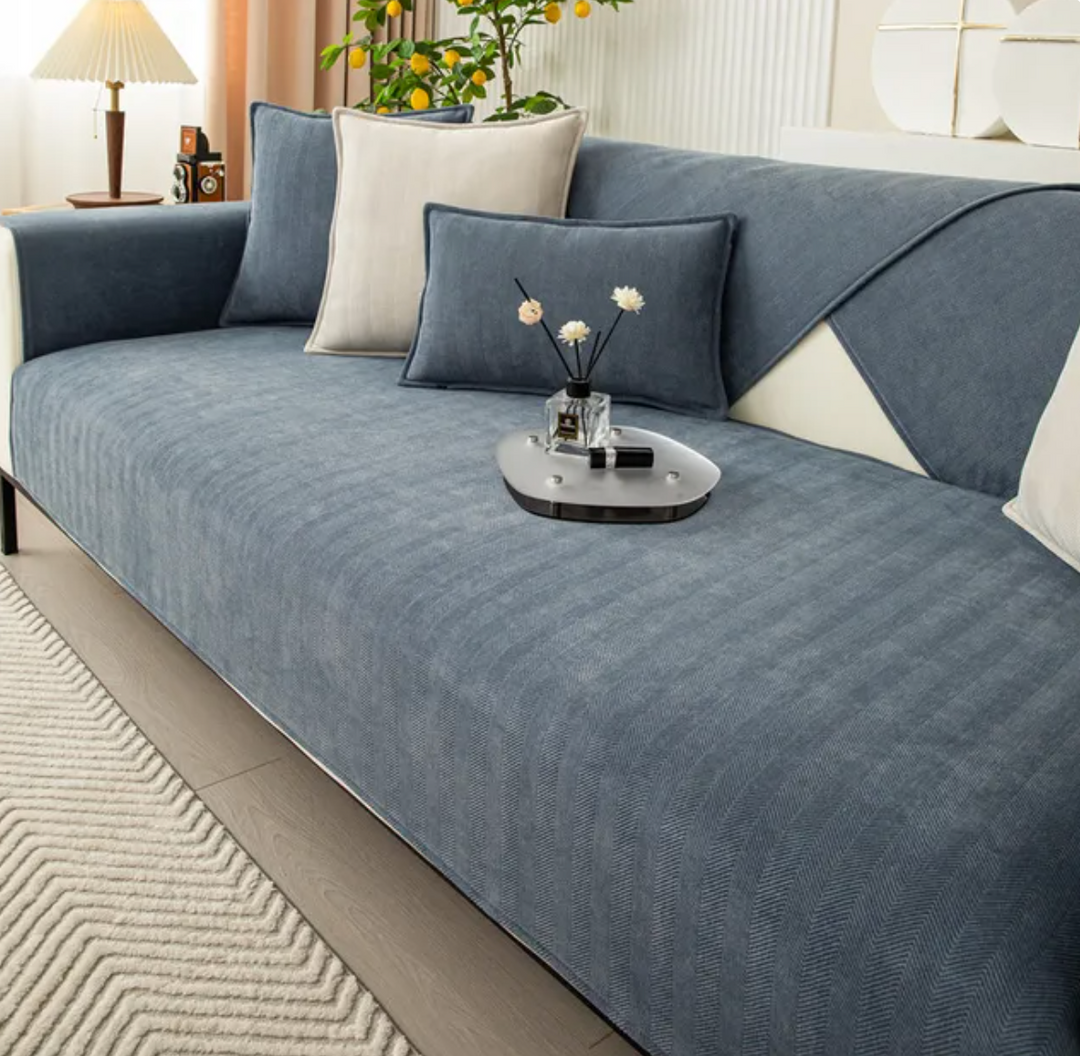 Chenille Bank Protector with Herringbone Structure – VeluraShield-Dark blue-27.6×27.6in-The Livary