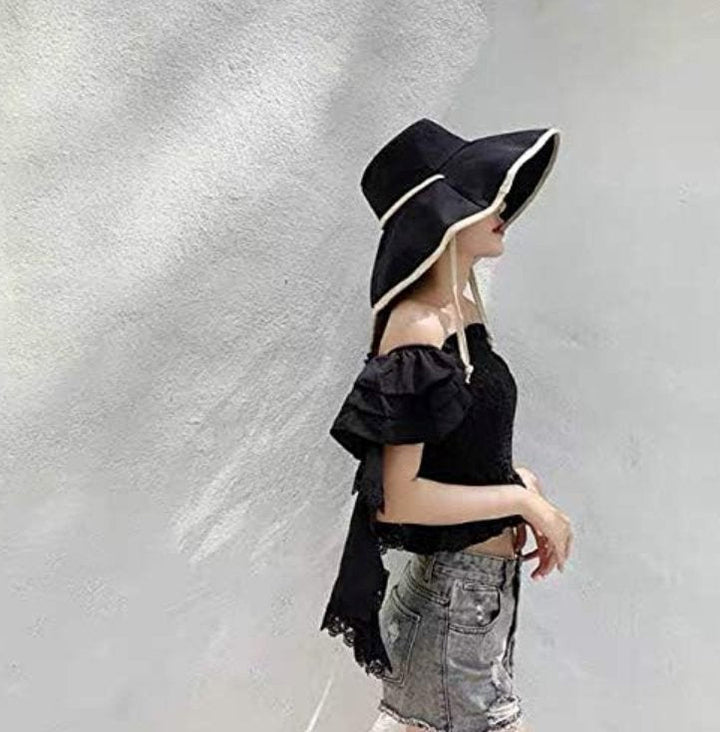 Large women's sun hat with wide brim - Livia-Black-The Livary