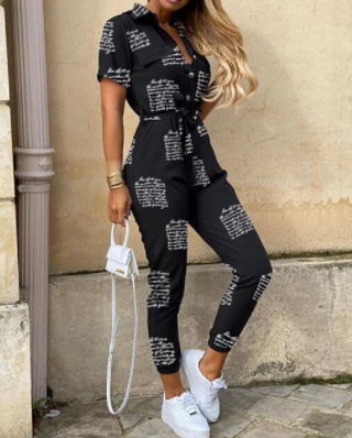 Trendy retro jumpsuit with button placket – Velia-Letterprint-S-The Livary