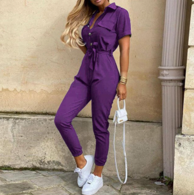 Trendy retro jumpsuit with button placket – Velia-Violet-S-The Livary