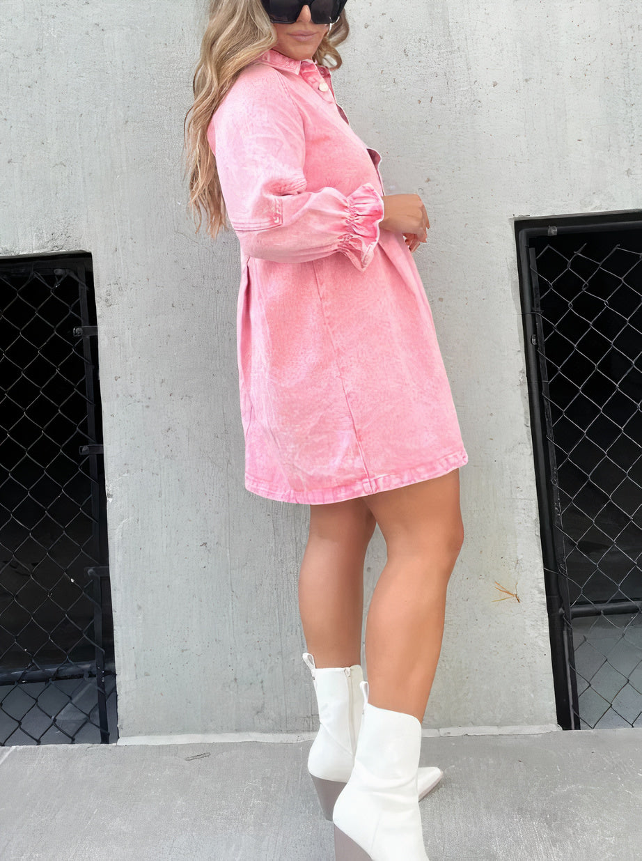Denim Dress with Long Sleeves – Rivka-Pink-S-The Livary