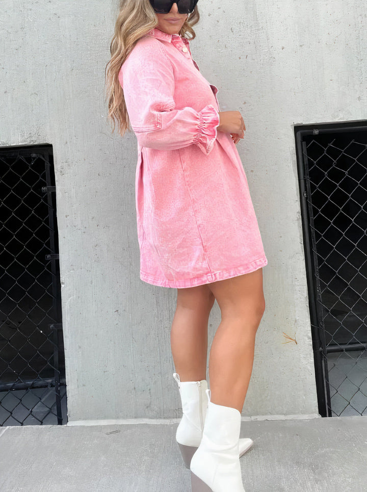 Denim Dress with Long Sleeves – Rivka-Pink-S-The Livary