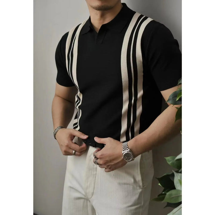 Slim Fit Men's Polo Shirt with Zip – Fabrizio-Black Striped-S-The Livary
