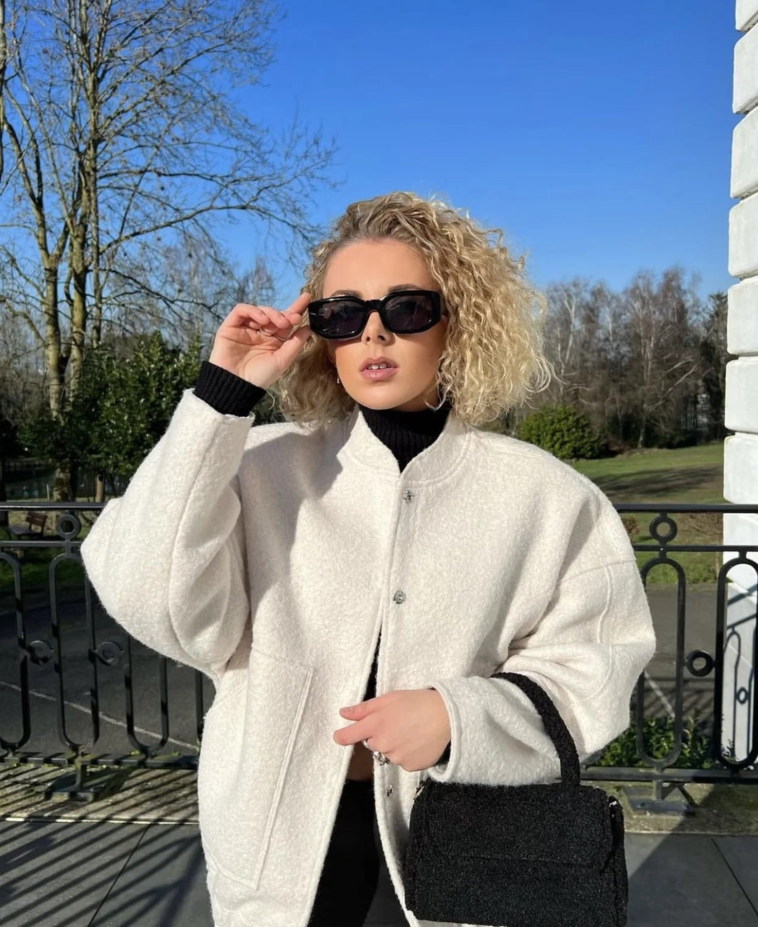 Oversized Wool Coat with Round Neck and Buttons - Selena-Camel-S-The Livary
