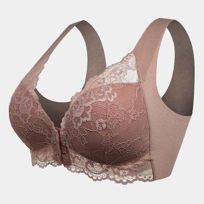 Seamless lace sports bra with front closure - Mireya-Brown-M-The Livary