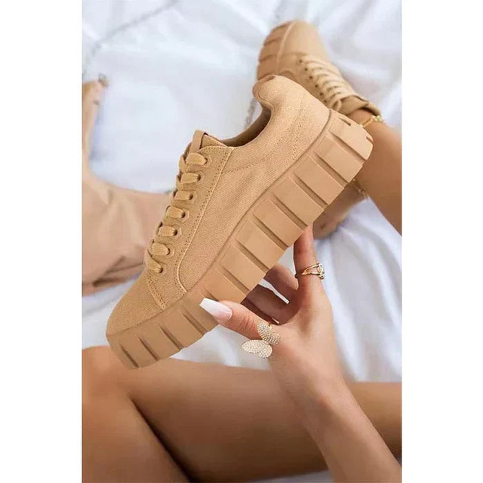 Orthopaedic Women's Sports Shoes with Platform Sole - Mira-Khaki-5-The Livary