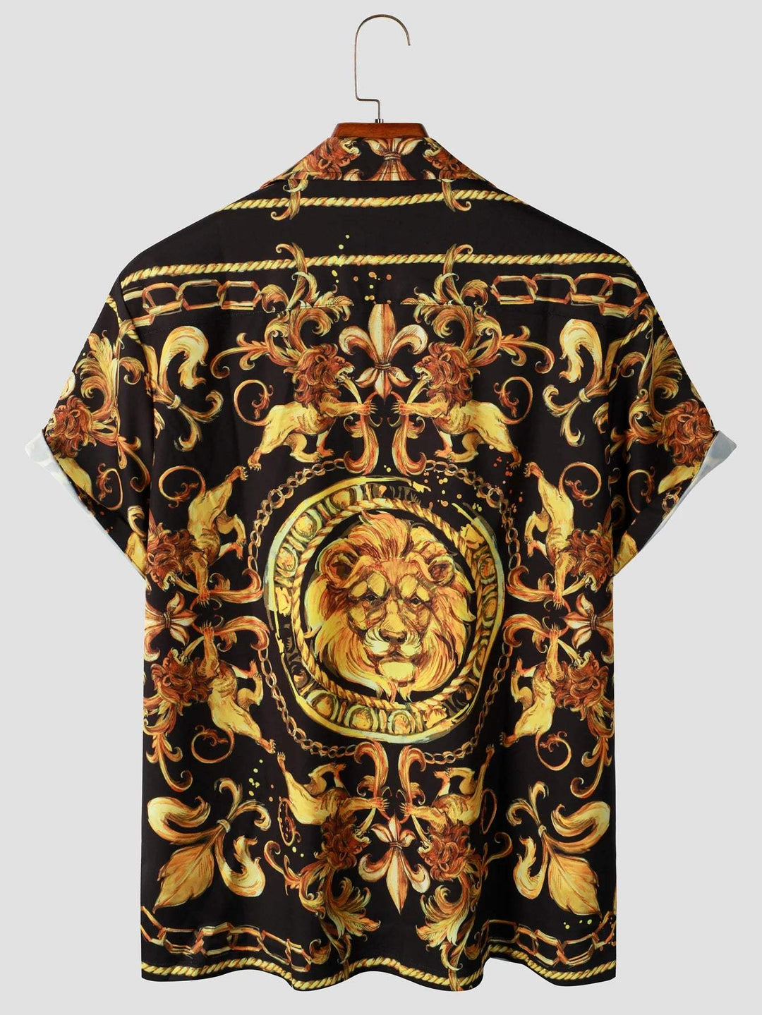 Expressive men's short-sleeved shirt with baroque pattern & lion motif – Dante-M-The Livary