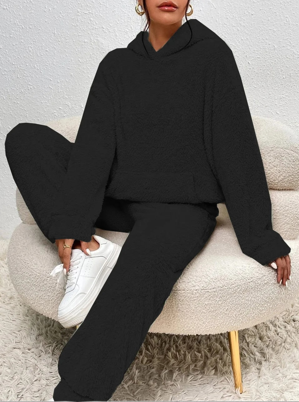 Ultra-Comfortable Teddy Loungewear with Hood - Lana-Black-XS-The Livary