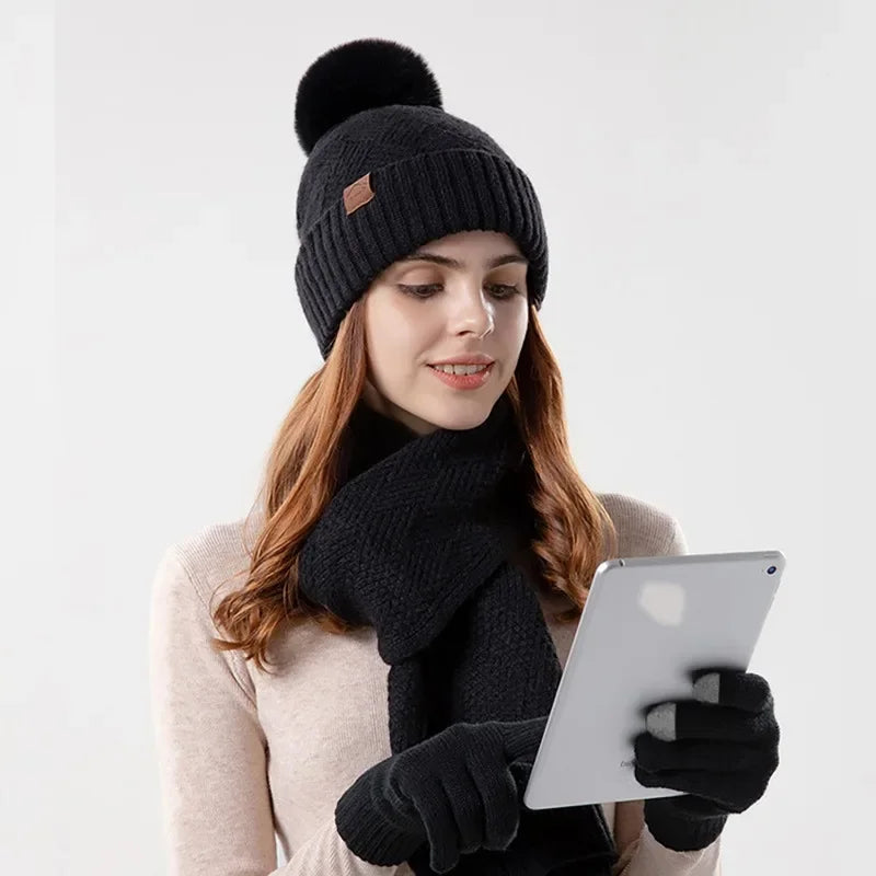 Trendy Ladies Winter Beanie Set - Lara-Blue-The Livary