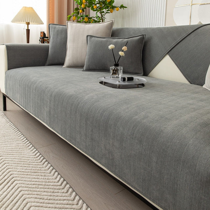 Chenille Bank Protector with Herringbone Structure – VeluraShield-Gray-27.6×27.6in-The Livary