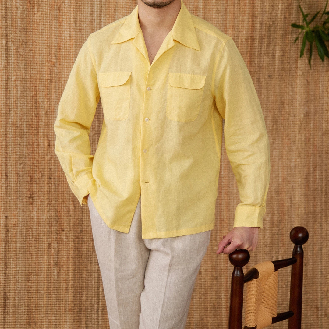 Lightweight men's shirt made of linen with Cuban collar and long sleeves – Mateo-Brown-S-The Livary