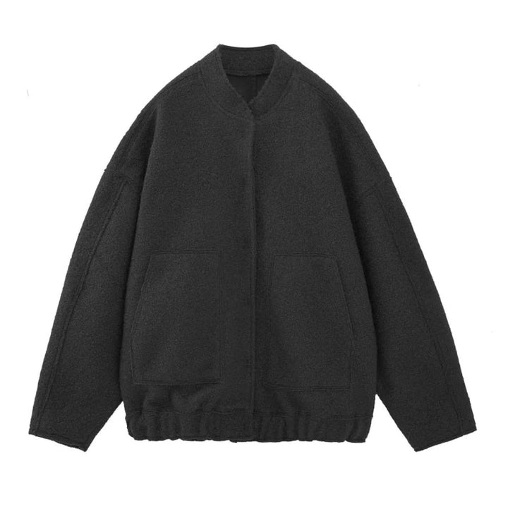 Oversized Wool Coat with Round Neck and Buttons - Selena-Black-S-The Livary