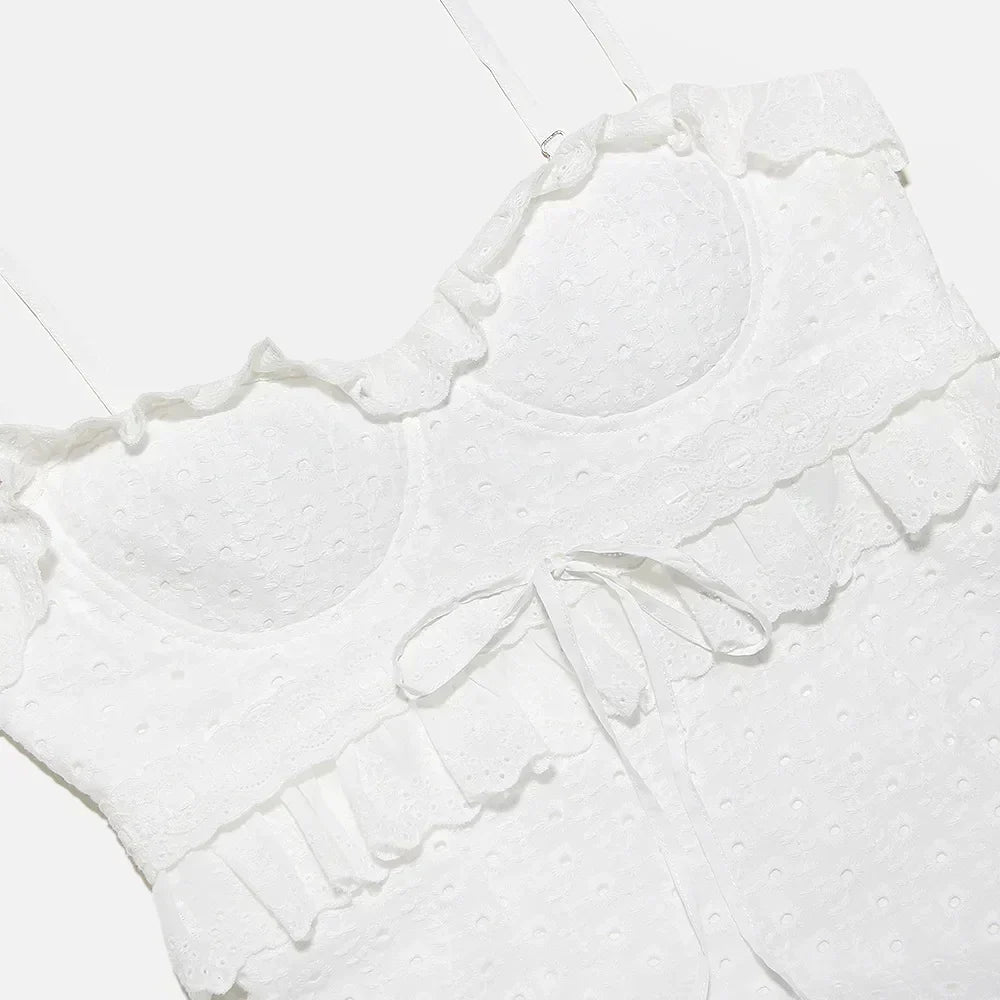 Stylish Embroidered Camisole Maxi Dress in White - Alina-XS-The Livary