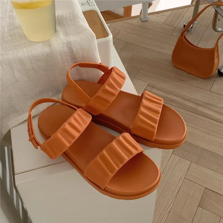 Trendy platform sandals in Korean style for women - Alina-Orange-3-The Livary