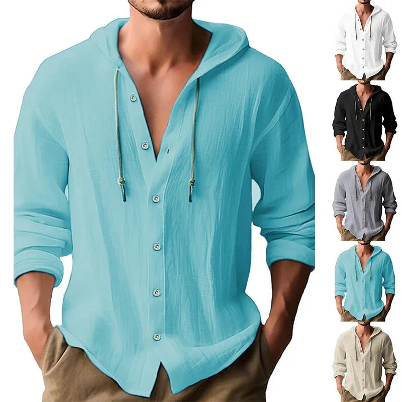 Breathable & Lightweight Linen Hooded Shirt for Men – Malik-White-S-The Livary