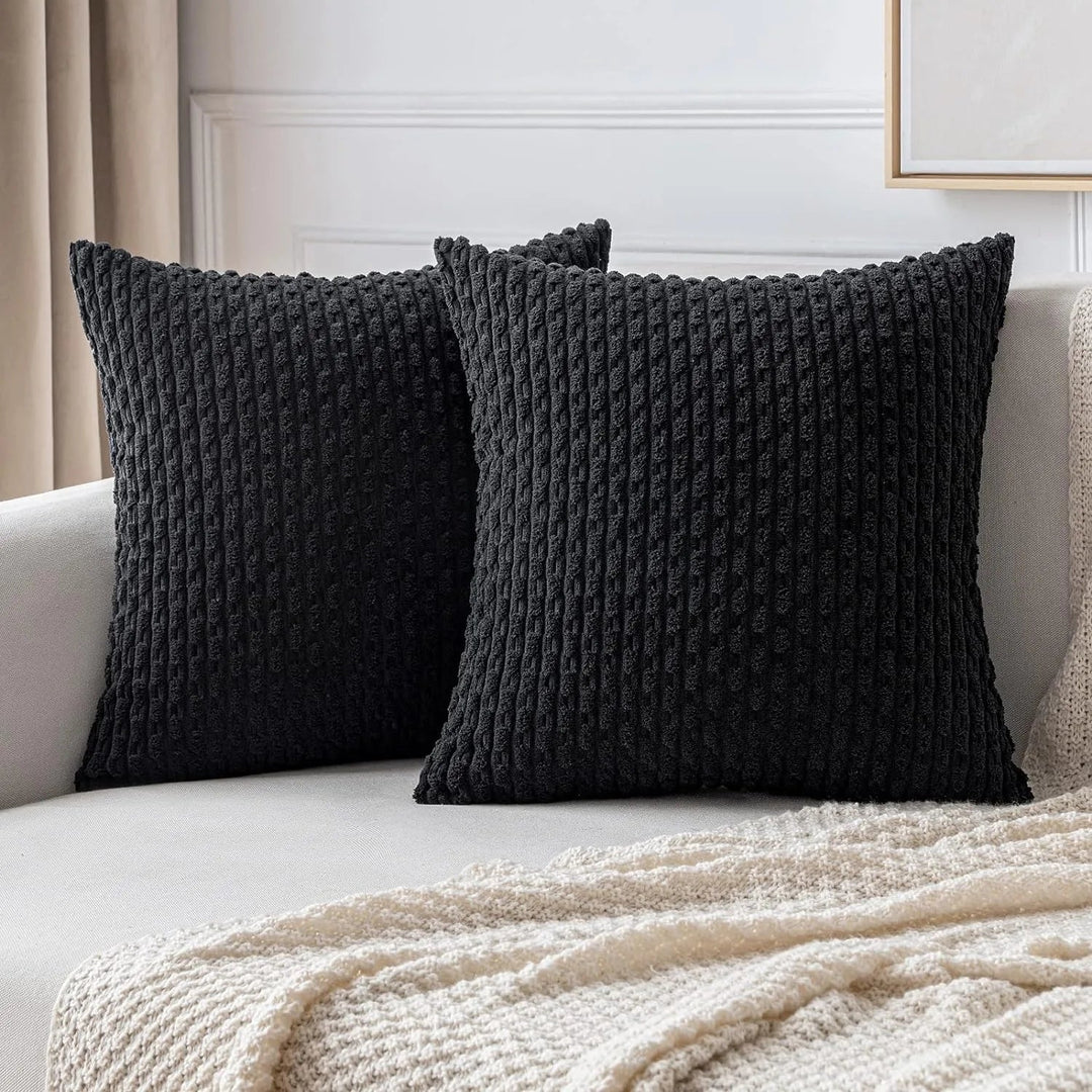 Corduroy Cushion Covers with Boho Style – Velvia-Black-40x40CM-The Livary