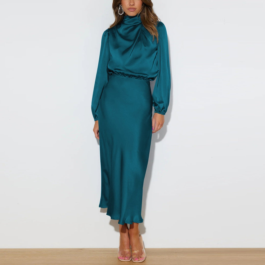 Luxury Satin Dress - Evelina-Blue-green-S-The Livary