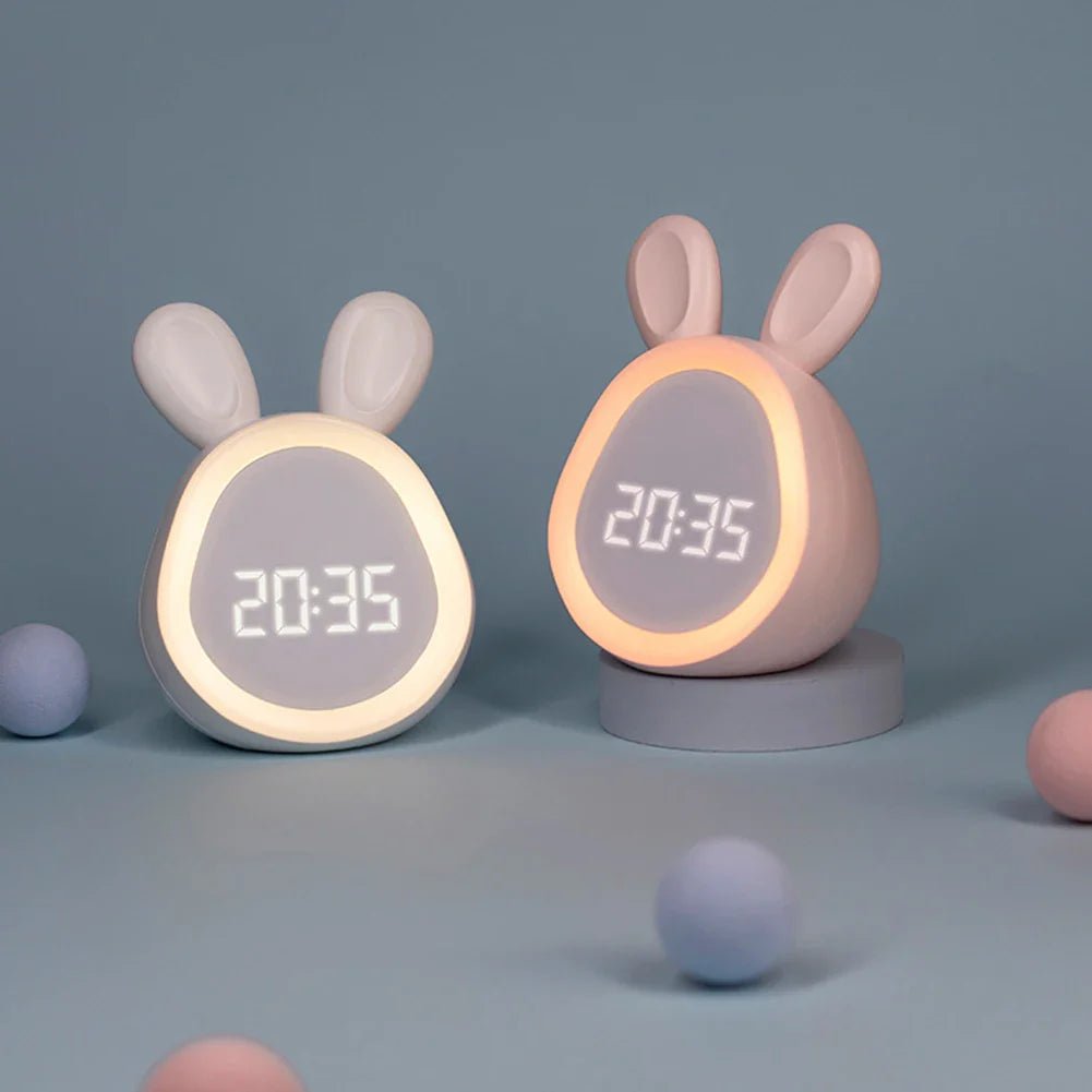 Rabbit-shaped children's alarm clock with LED night light - BunniGlow-Pink-The Livary