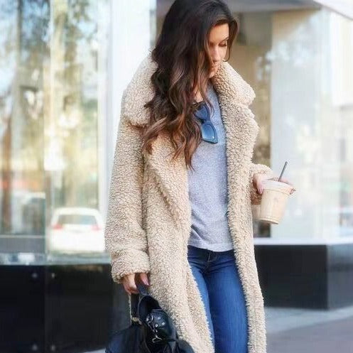 Trendy Warm Long Teddy Coat for Women - Isla-Apricot-S-The Livary