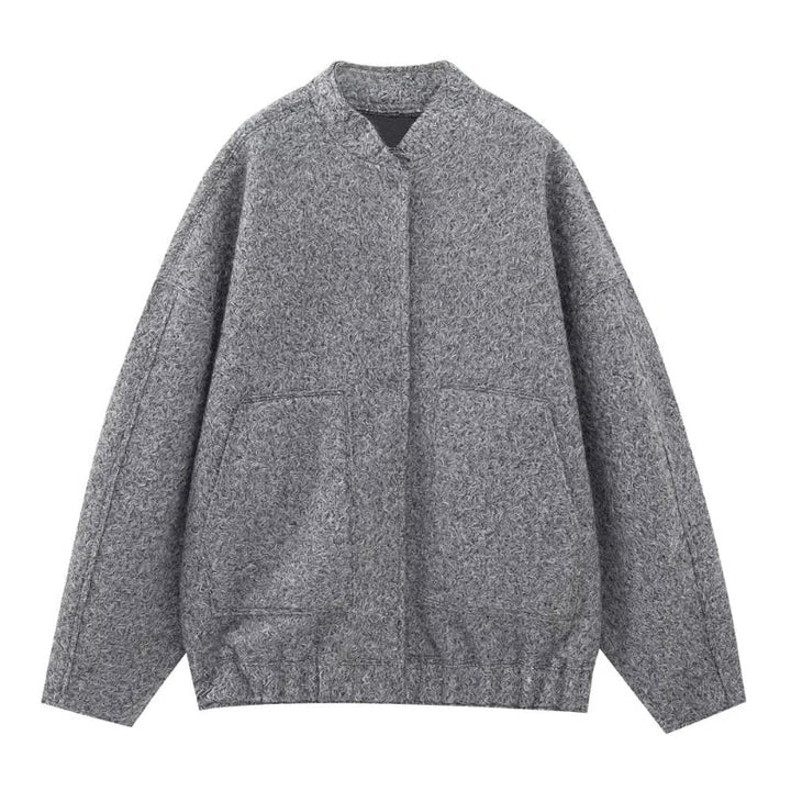 Oversized Wool Coat with Round Neck and Buttons - Selena-Gray-S-The Livary