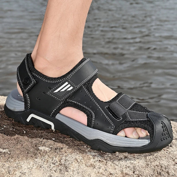 Comfortable non-slip leather sandals for men – Ideal for seniors-Black-6-The Livary