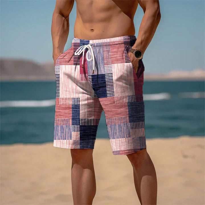 Men's Beach Shorts Cotton 3D Print Breathable Summer Look - Jamal-Minimalist mixed red-S-The Livary
