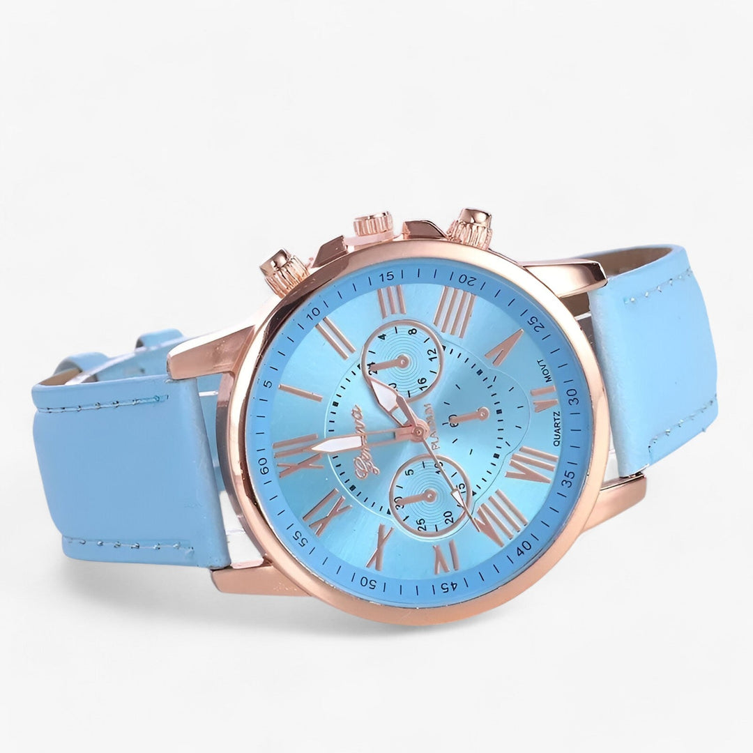 Luxury Waterproof Women's Watch with Leather Strap - Camille-Light blue-The Livary